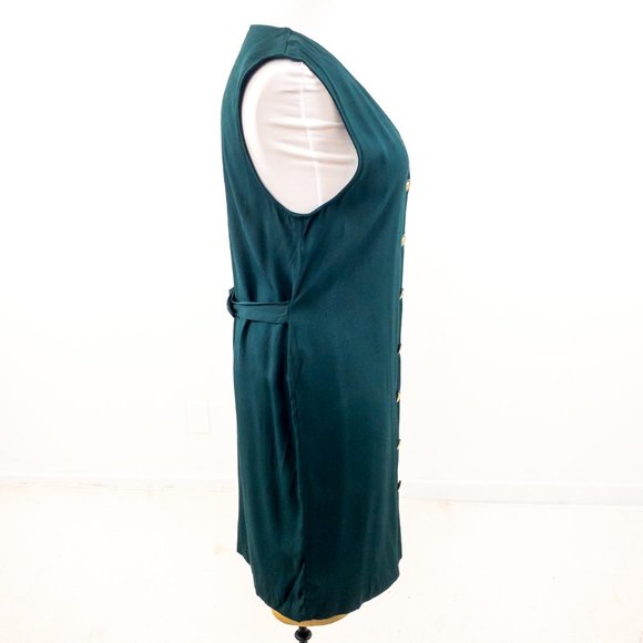 Vintage 80s 10 Button Down V-neck Dress Green - Picture 6 of 8
